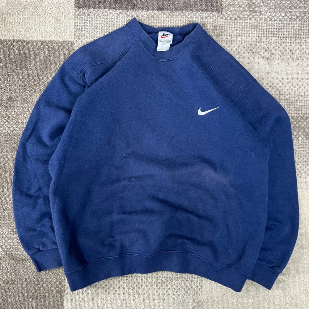 Vintage Nike Crewneck Sweatshirt Navy Blue Made in USA Mens Medium Swoosh‎ Logo